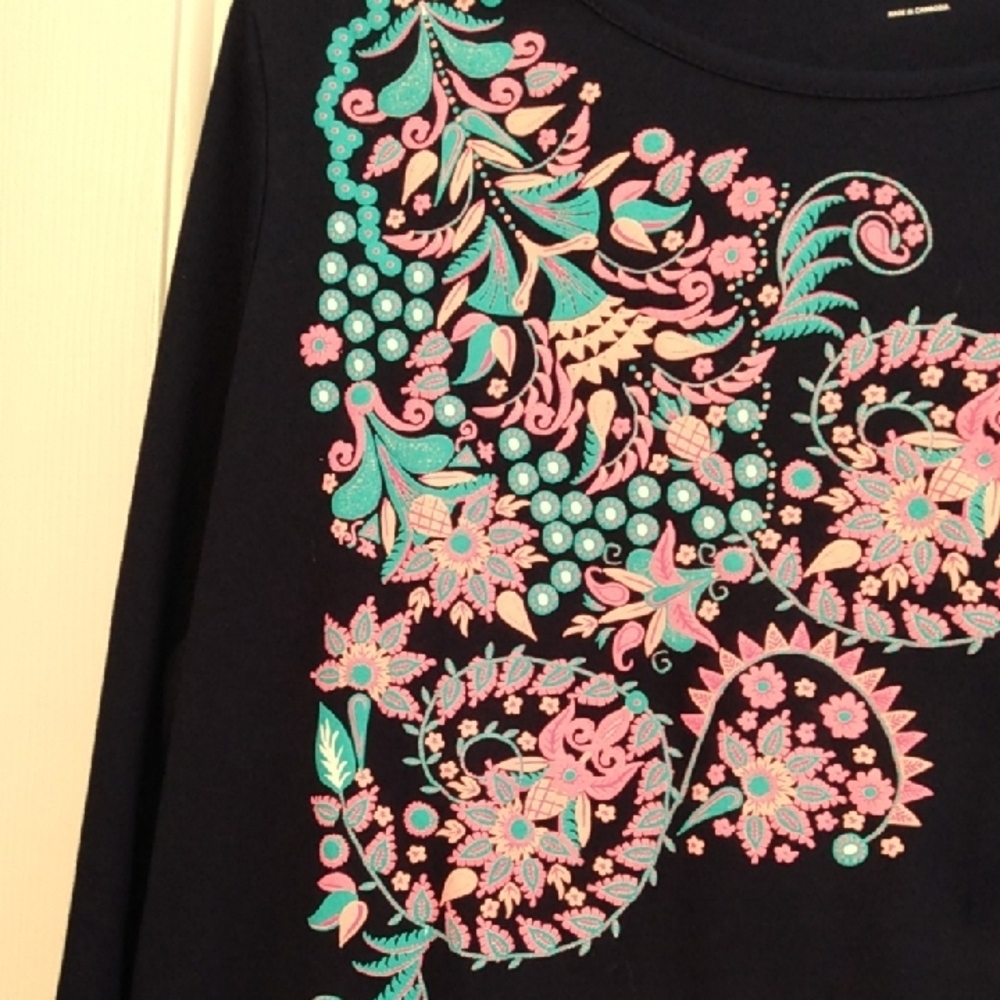 Long Sleeve Top with Pink and Blue Floral Design - Picture 3 of 9
